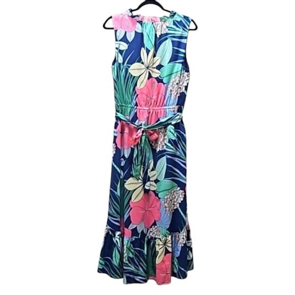 Talbots Navy Floral Midi High-Low Dress Size 10P - Picture 6 of 13